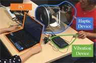 The image perception system consists of a PC connected with a haptic device and a vibrational device. 