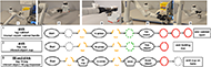 A break-down of the state and actions that define three sequences for the drinking task. Sequence one is a opening a cabinet assigned a pick, sequence two is grabbing a cup assigned a pick, and sequence three is a fill and drink that includes user actions for waiting for cup filling and drinking actions. 