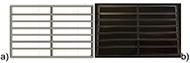 This template was 3D modeled and laser cut in transparent acrylic. It is divided in 7 rows and 2 columns with thin lines separating each space. Its dimensions are 15.2 x 9.5 x 0.3 cm.