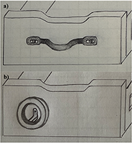 Sketch of a flexible U-shaped pull idea mounted horizontally on a drawer.